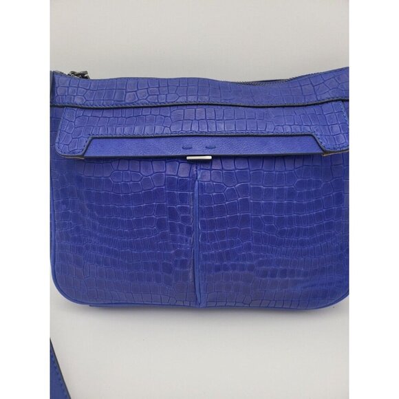 Royal Blue T Tahari Purse Alligator Crocodile Medium Preowned EUC Fast Ship - Picture 2 of 14